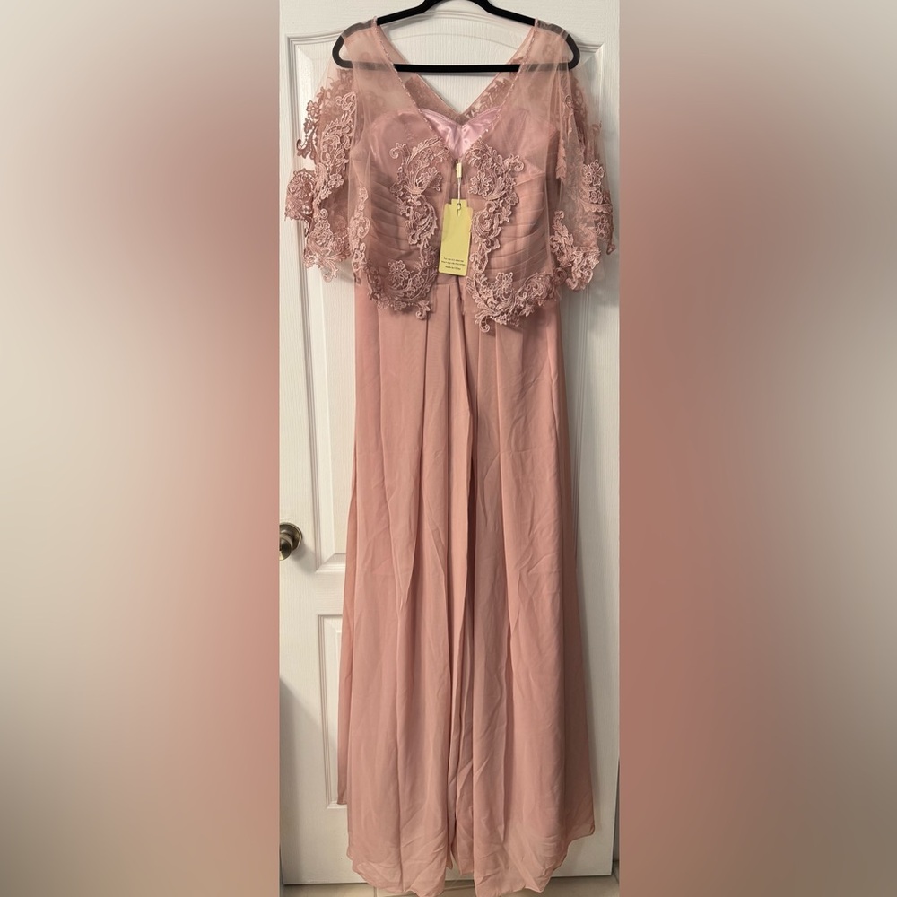 JAEDEN Lace Long Chiffon Wedding Off the Shoulder Dress/Gown in Dusty Rose - Picture 6 of 14